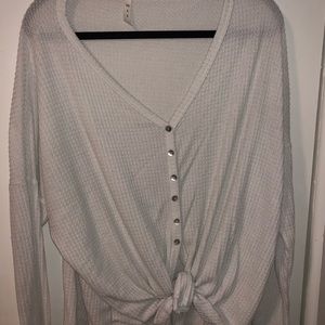 White tie front long sleeve